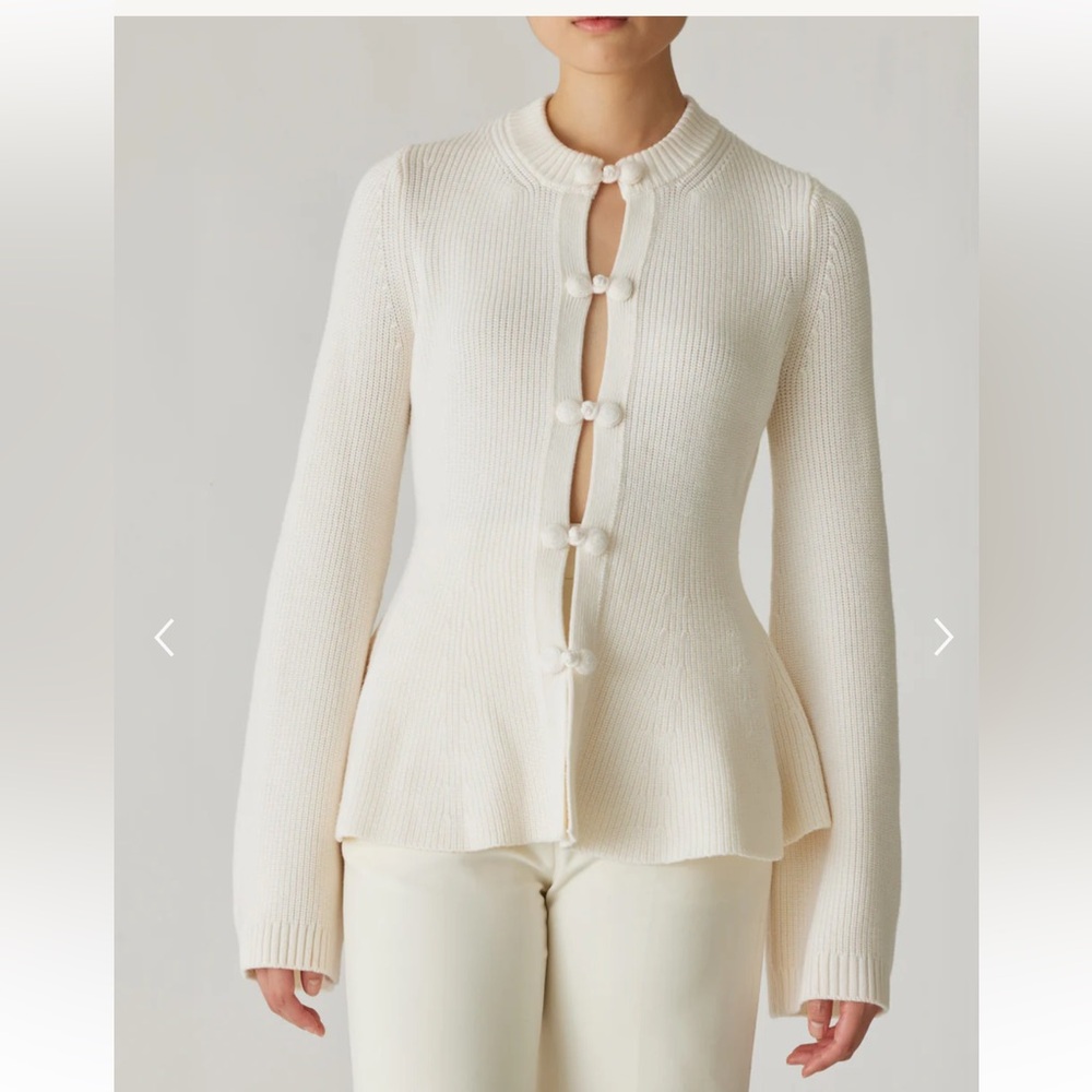 Rebecca Taylor Novelty Wool Peplum Cream Button-Front Cardigan